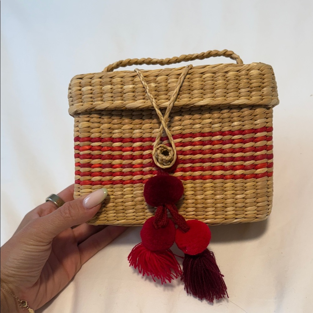 Stylish Tan and Red Woven Bag